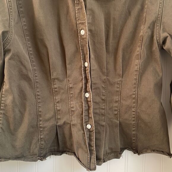 Current/Elliott women’s button up top / light jacket olive green‎ raw edge 2/M - Picture 4 of 15